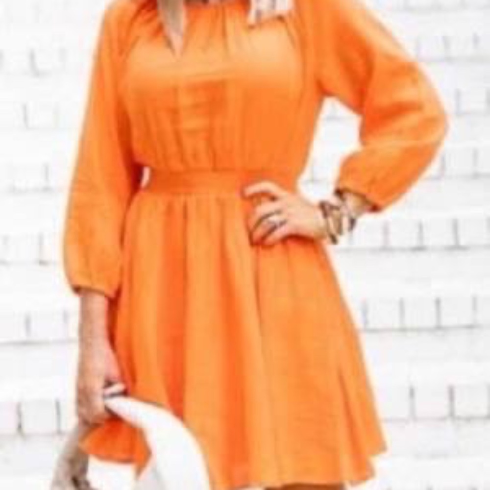 J Crew Linen Orange Long Sleeve Dress Size Large